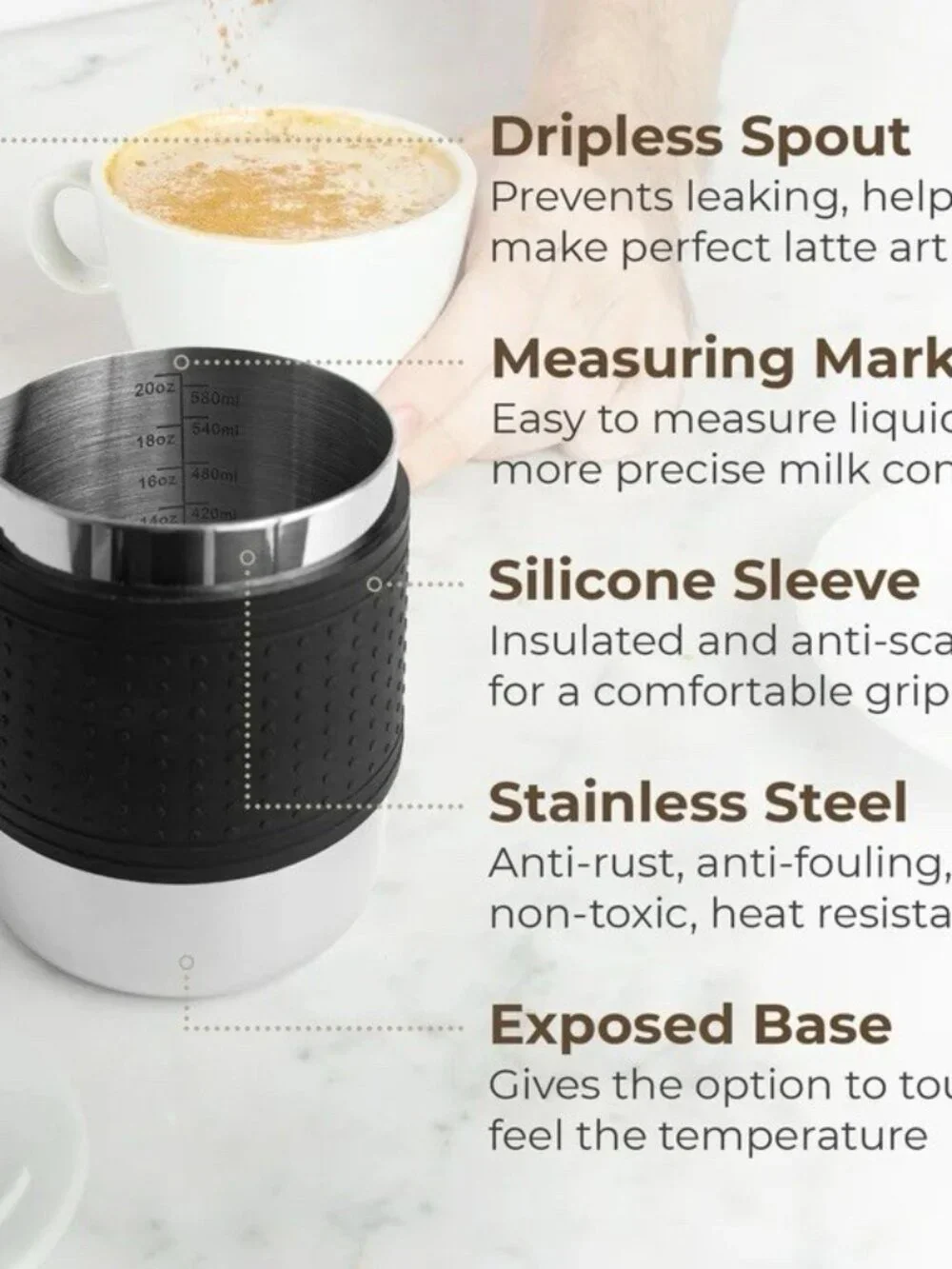 Stainless Steel With Silicone Anti Burn Sleeve Milk Frother Pitcher